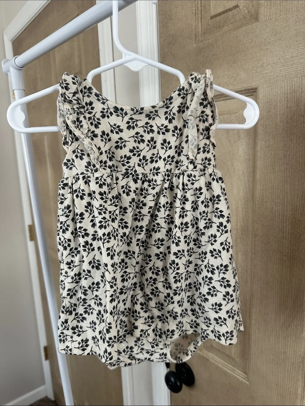 Carter's Cream and Black Floral Ruffle Romper
